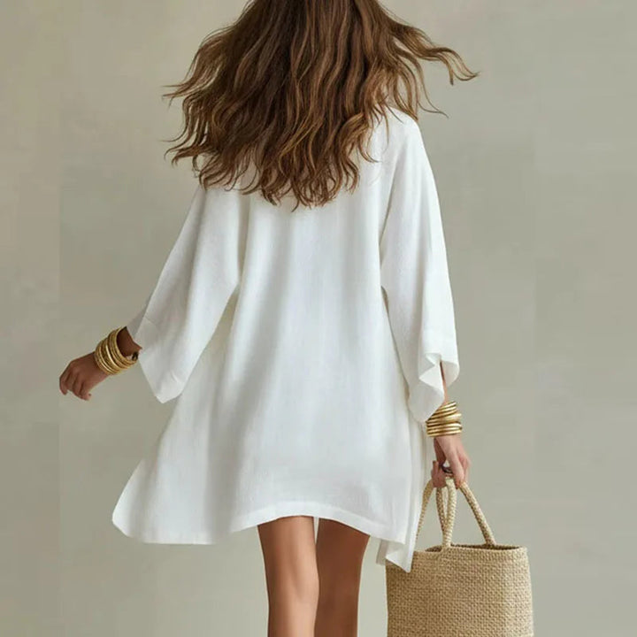 Damen Sommer Zweiteiler: lockerer Kimono mit weiten Ärmeln & bequeme Shorts. Vielseitiges Co-ord Set für Urlaub.