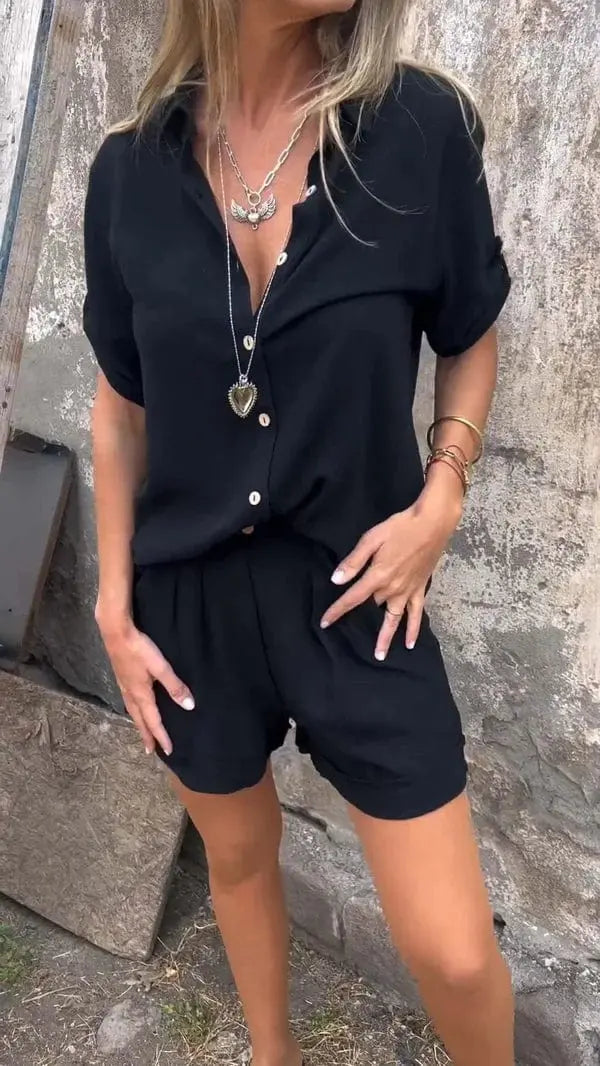 Modisches Damen Co-Ord Set: Lässiges Hemd & High-Waist Shorts für Strand & Casual Looks.