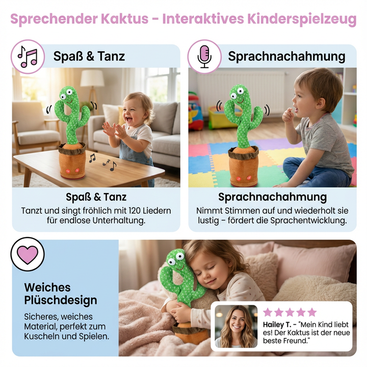 Weiches Plüschtier Kaktus mit Musik, LED-Lichtern und Aufnahmefunktion, ein elektrisches Tanzspielzeug für Babys.