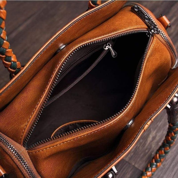 Elegante Damen Ledertasche, Retro-Stil, braun, große Schultertasche.