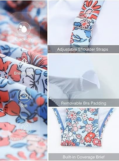 Tankini Set für Damen: Vintage Top und High-Waist Unterteil, blickdicht, UV-Schutz & Bauchkontrolle.