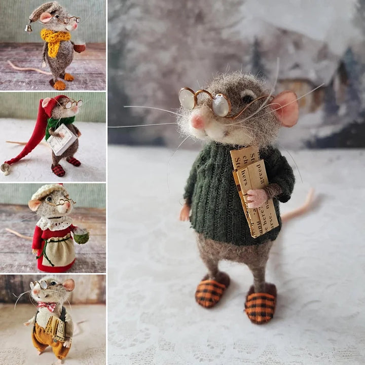 WhiskerWool Nadelfilzmaus: Exklusive Tierfigur als handgemachte Weihnachts- oder Herbstdekoration.