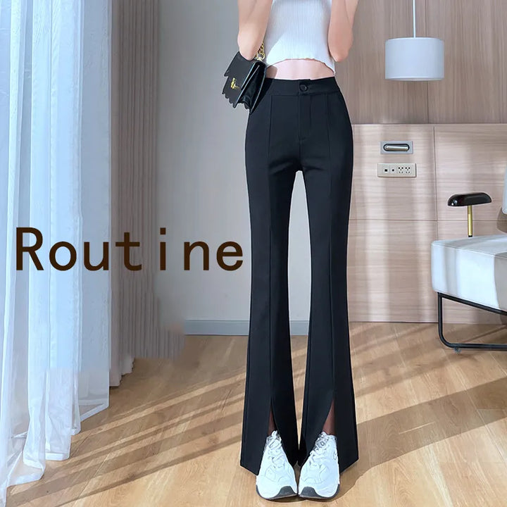 Bequeme schwarze Plus Size Schlaghose für Damen, perfekt für Herbst & Winter Outfits.