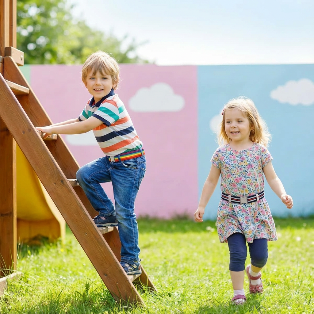 Elastischer Kindergürtel für Jungen & Mädchen, bunt, mit verstellbarer Schnalle.