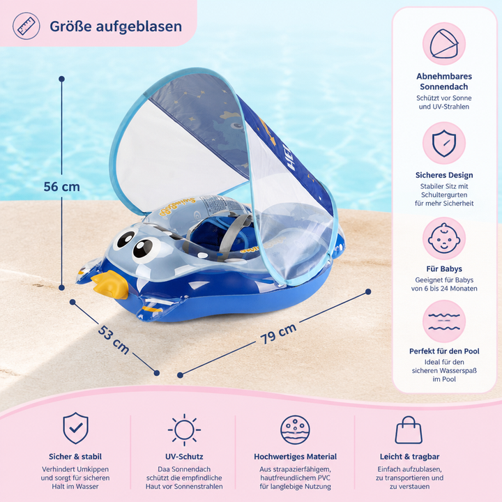 Baby Schwimmsitz mit Sonnendach, UV-Schutz, sicheren Gurten; ideales Wasserspielzeug für Sommertage im Pool.