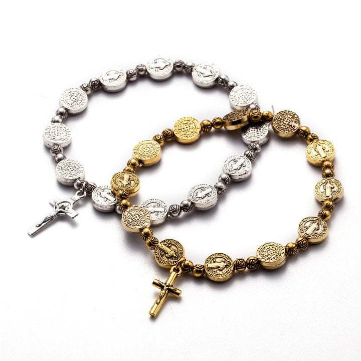 Unisex Christliches Kreuzarmband aus Metall in Gold- und Silberfarben, elegantes Glaubens-Accessoire.
