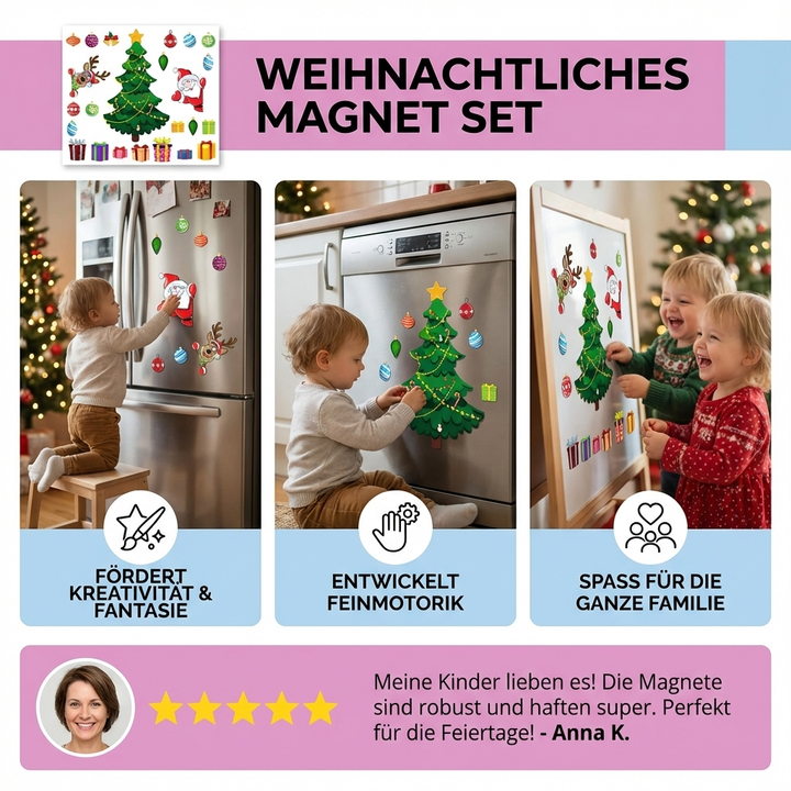 Kreatives Weihnachts-Magnetset für Kinder, ideal zum Basteln, Dekorieren & Erschaffen eigener Szenen.