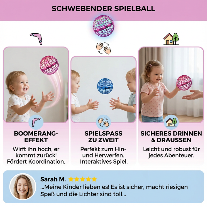 Dynamisches Flugspielzeug für Kinder & Erwachsene. Leuchtender Schwebeball für interaktiven Spass drinnen & draussen.