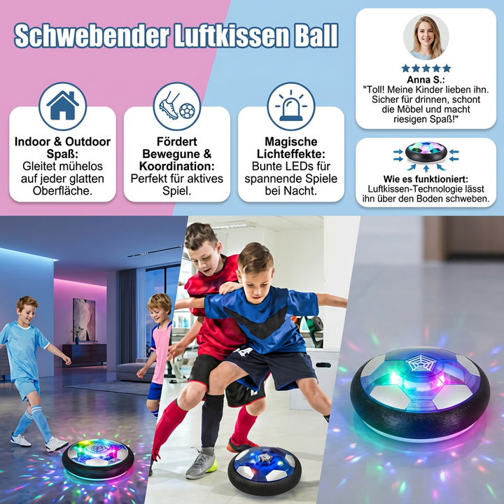 Elektronisches Indoor-Fußballspielzeug mit schwebendem Luftkissen-Design und LED-Lichtern für Kinder & Familie.