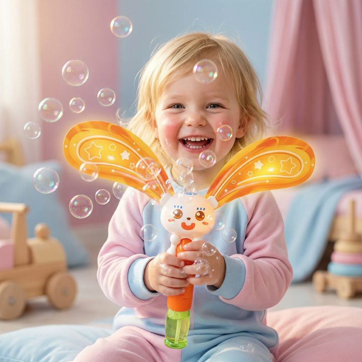 Kinder Seifenblasen-Hase mit Flügeln & Licht bläst bunte Blasen, ideal für sensorisches Spielzeug & Outdoor-Spaß.