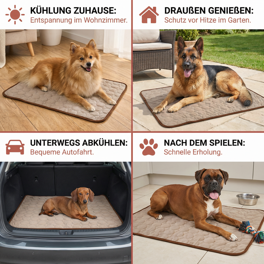Die erfrischende Kühlmatte als Hundebett. Sorgt für Abkühlung & Komfort zu Hause, schützt vor Hitzestress.