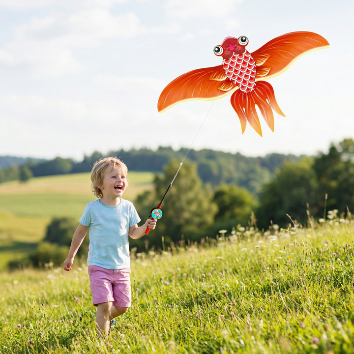 Kinder-Flügel-Drachen fliegt hoch; Motorikspielzeug für aktive Stunden im Freien & Geschicklichkeitstraining.