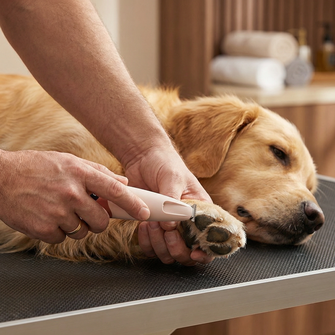 Leiser, kabelloser Pfotentrimmer für Hunde & Katzen. Präzises Gerät für Tierhaarpflege & Grooming.