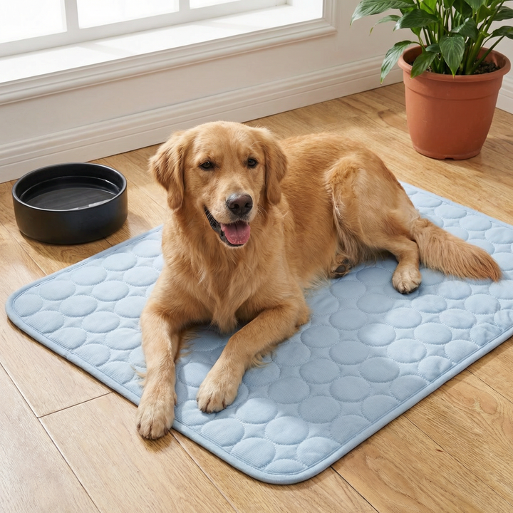 Innovativer Hitzeschutz für Hunde: Die selbstkühlende Matte bietet sofortige Abkühlung und Entspannung im Sommer.