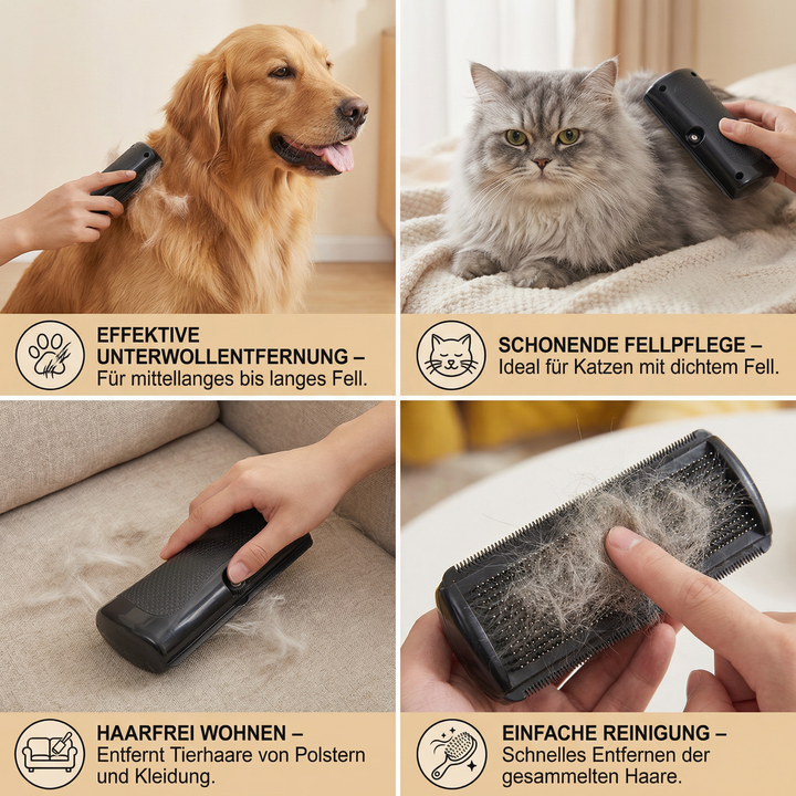 Detailansicht der Haustier Unterfellbürste mit robusten Borsten. Ideal für gründliche Fellpflege bei Hund & Katze.