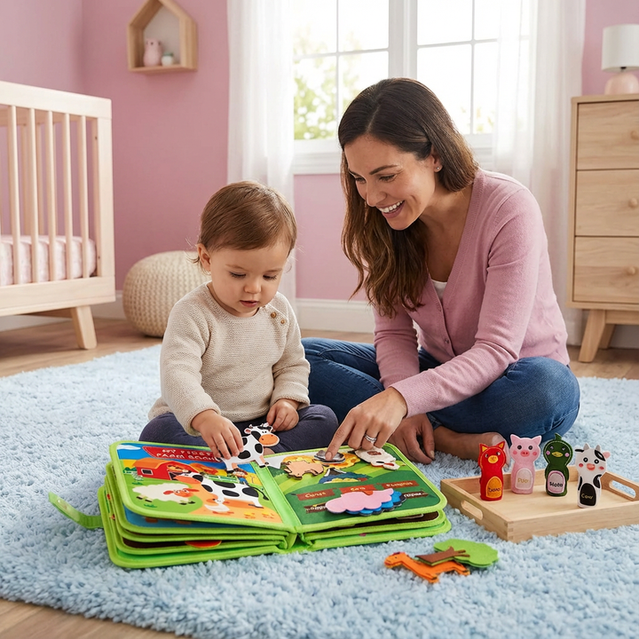 Montessori Bauernhof Geschichtenbuch für Kinder. Pädagogisches Lernspielzeug mit Tiergeschichten für frühkindliche Bildung.