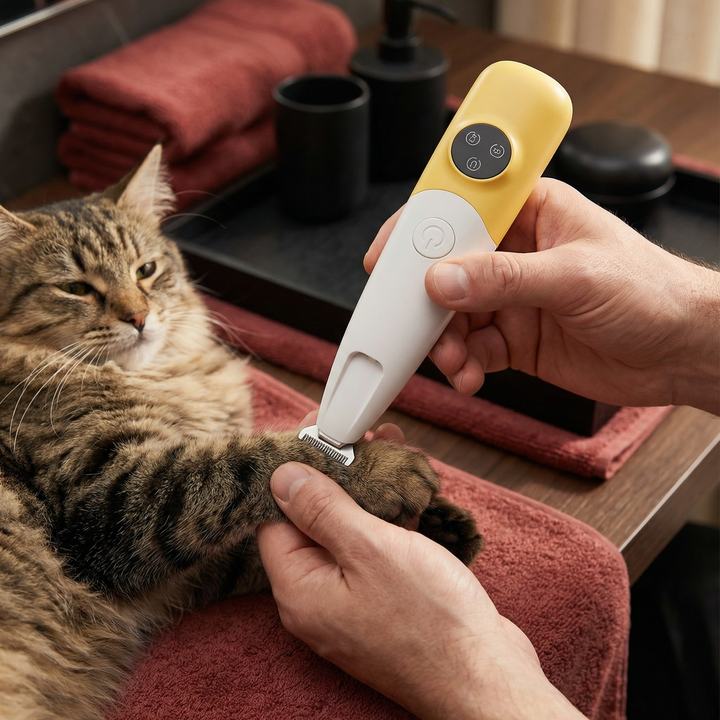 Leiser Pfotentrimmer minimiert Stress bei der Tierpflege. Sanftes Grooming für ängstliche Hunde & Katzen.