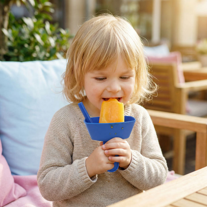Kinder Tropfsicherer Eishalter mit Strohhalm. Kleckerfreier Eisfänger für unbeschwerten Eisgenuss im Sommer.
