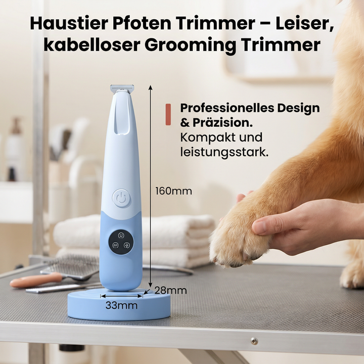 Kabelloser Pfotentrimmer mit Ladekabel & Reinigungsbürste. Komplettes Set für Tierhaarpflege zu Hause.
