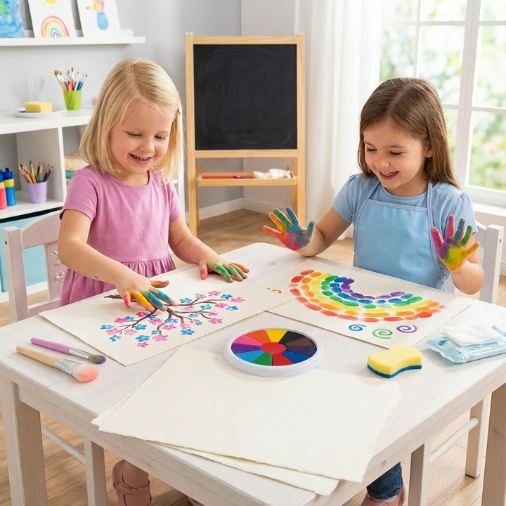 Kreatives Fingerfarben Set für Kinder mit leuchtenden, ungiftigen Farben zum Malen lernen und für Feinmotorik.