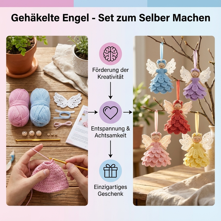 DIY Häkelset: Engel selber machen. Komplettset mit Garn, Nadel & Anleitung für Handarbeit & Anfänger.