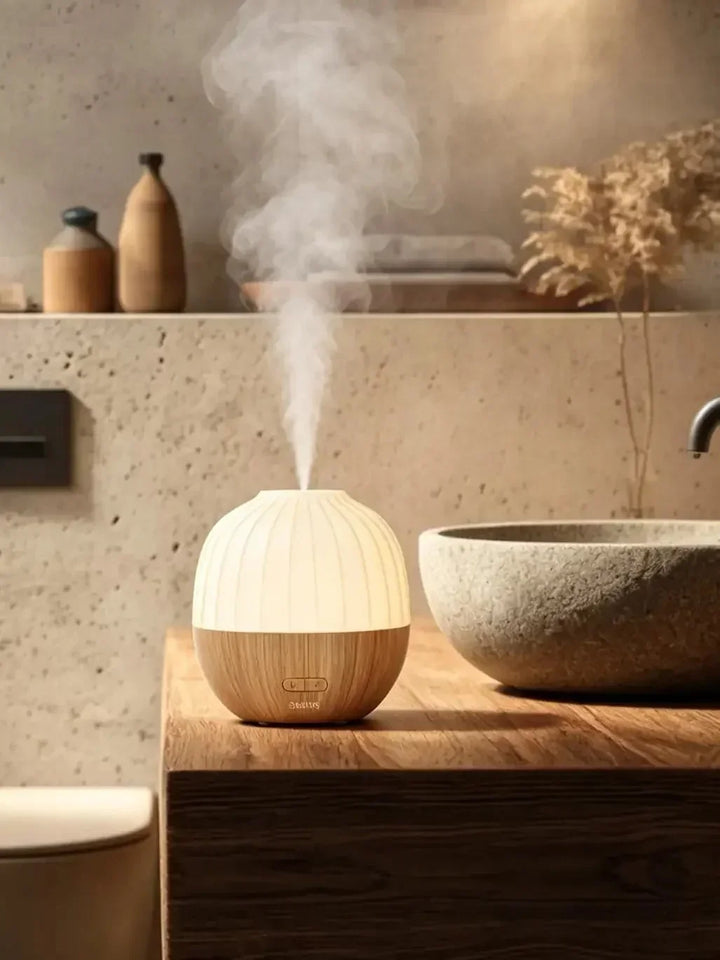 Eleganter Ultraschall Diffusor, Aroma-Duftlampe, vernebelt Ätherische Öle sanft mit stimmungsvollem LED-Licht.