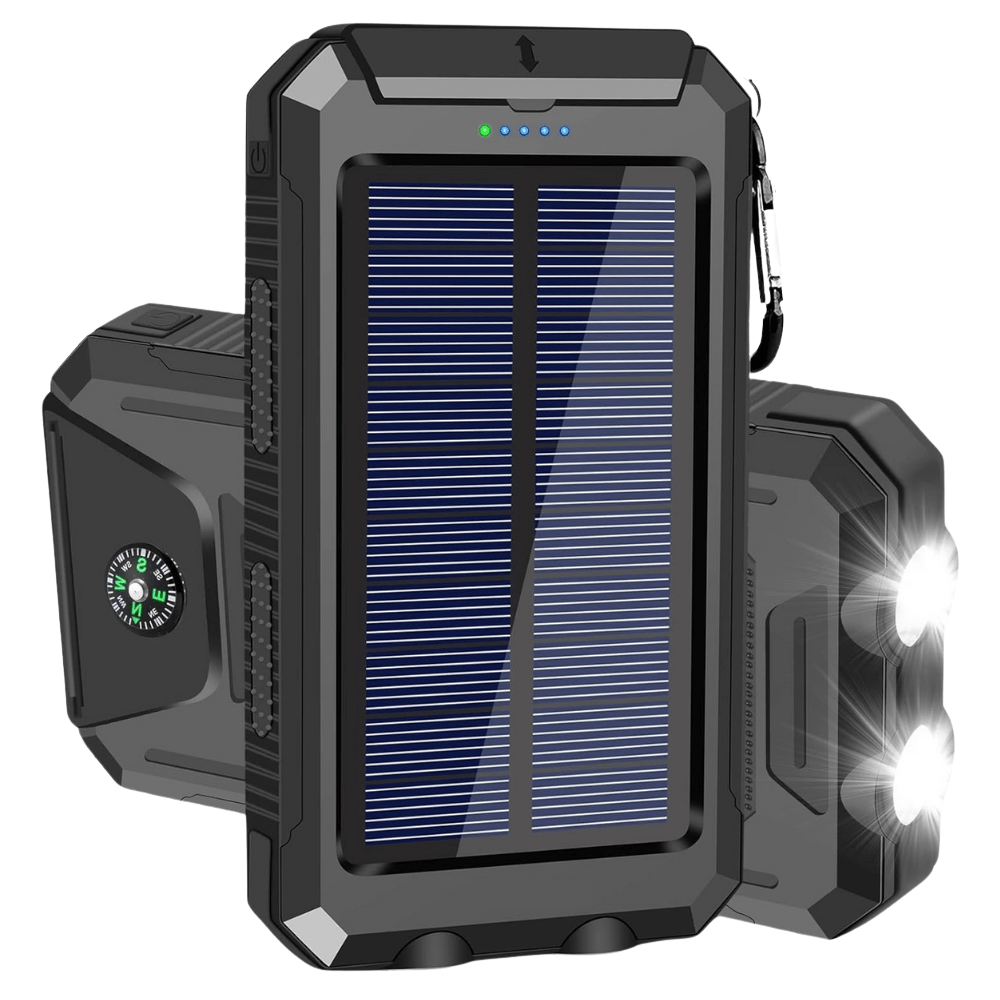 Solare Outdoor Powerbank 10.000 mAh, robust, wasserdicht, ideal für Camping & Wandern.