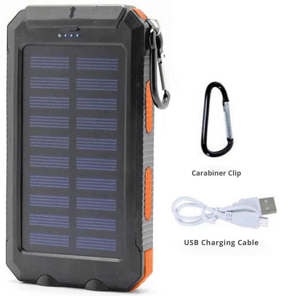 Kompakte Outdoor Powerbank 10.000 mAh, solar, wasserdicht für Reise & mobiles Laden unterwegs.