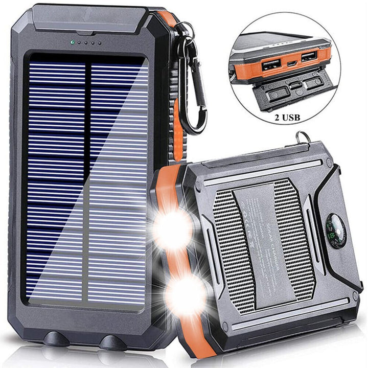 Mobile Solare Powerbank 10.000 mAh, robuster Handy Akku für Wanderungen & Notfälle.