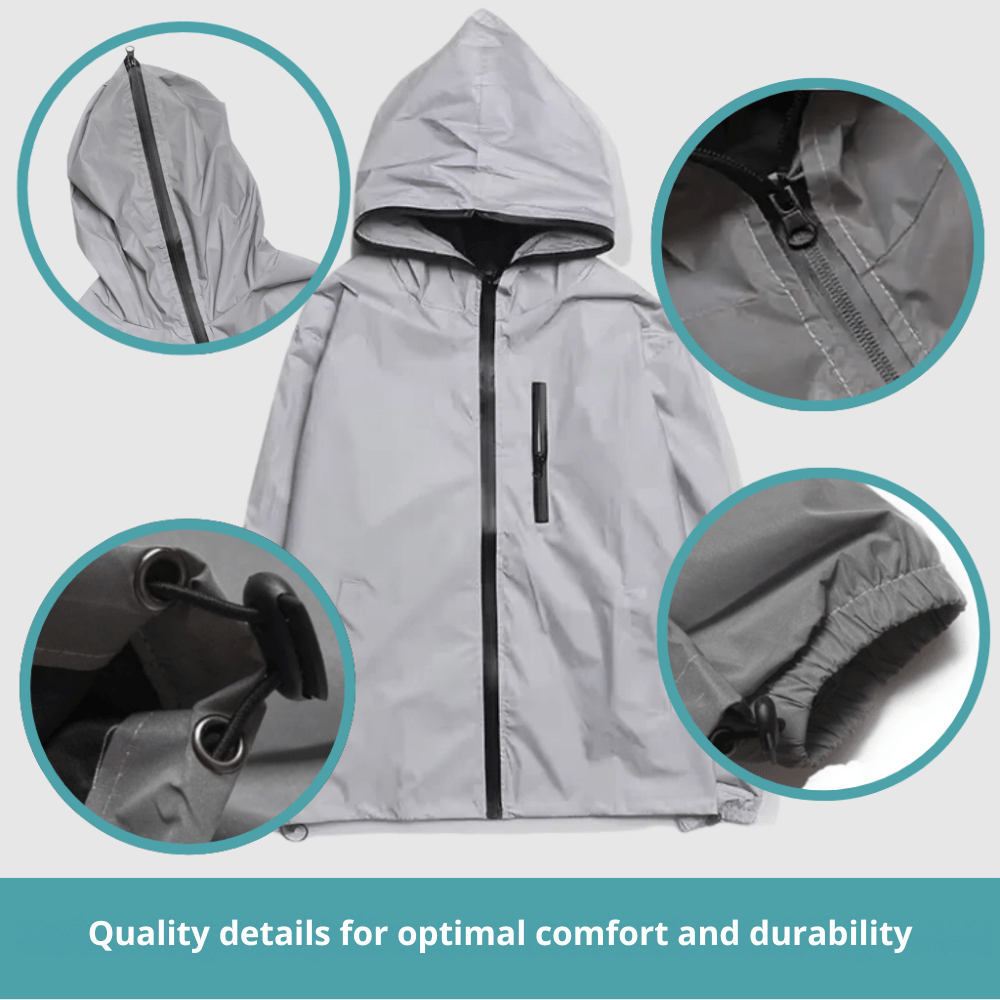 Vielseitige graue Herren Outdoorjacke, reflektierend, wasserdicht für Wandern, Radfahren, Pendeln bei jedem Wetter.