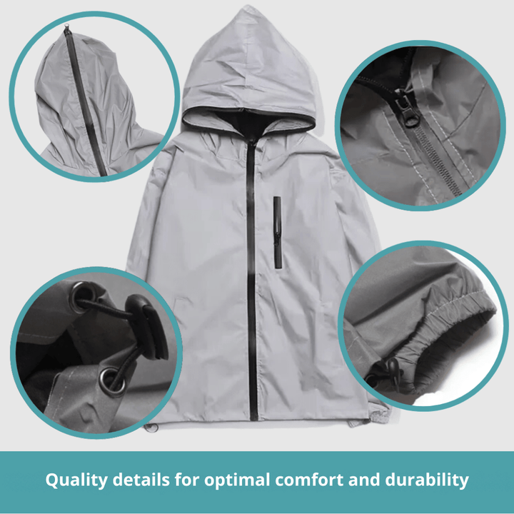 Vielseitige graue Herren Outdoorjacke, reflektierend, wasserdicht für Wandern, Radfahren, Pendeln bei jedem Wetter.