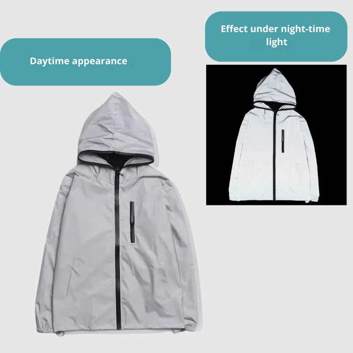 Leistungsstarke Herren Regenjacke, reflektierend, wasserdicht, winddicht, atmungsaktiv für aktive Männer.