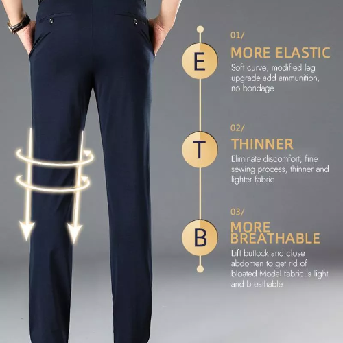 Mann trägt elastische Reisehose für Herren beim Gehen, zeigt maximale Dehnbarkeit und Bewegungsfreiheit.