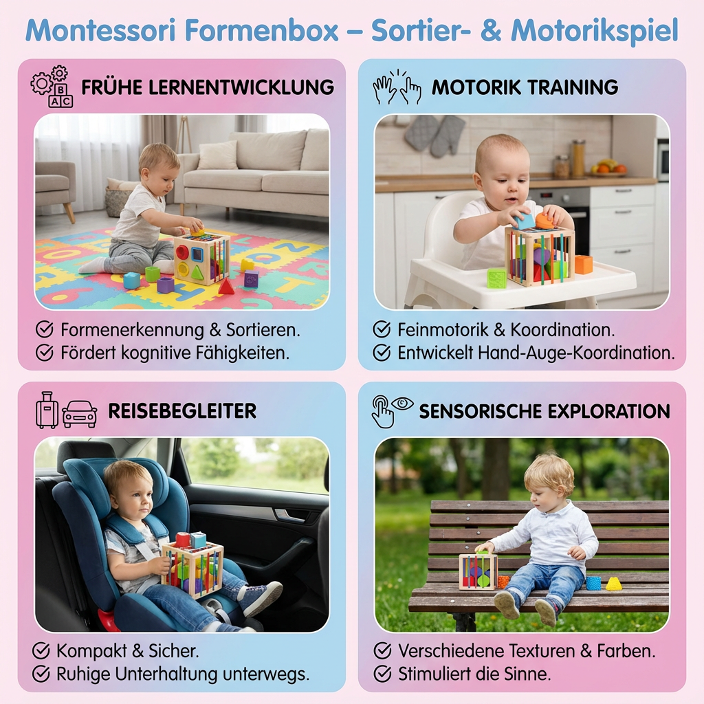 Holz Formenbox für Kinder: Verbessert Feinmotorik & Hand-Auge-Koordination beim Sortieren der Bauklötze.