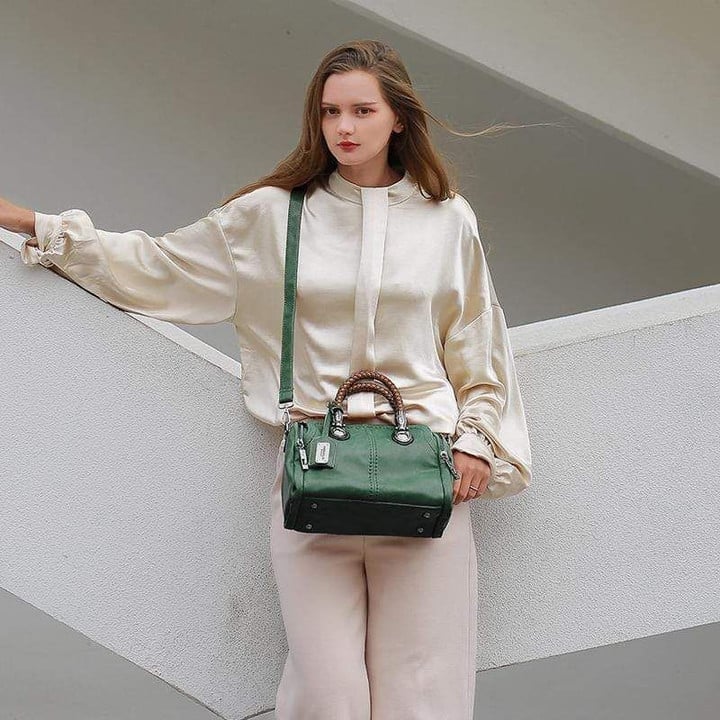 Braune Damen Retro Rindsleder Handtasche, große Schultertasche.