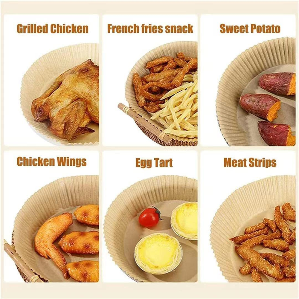 Runde Airfryer Backpapier-Einlagen für effektiven Schutz der Heißluftfritteuse, wasser- & ölfest.