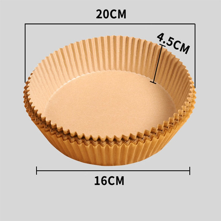 Praktische Backpapier-Schalen für Airfryer, mikrowellengeeignet, verhindern Anhaften von Speisen.