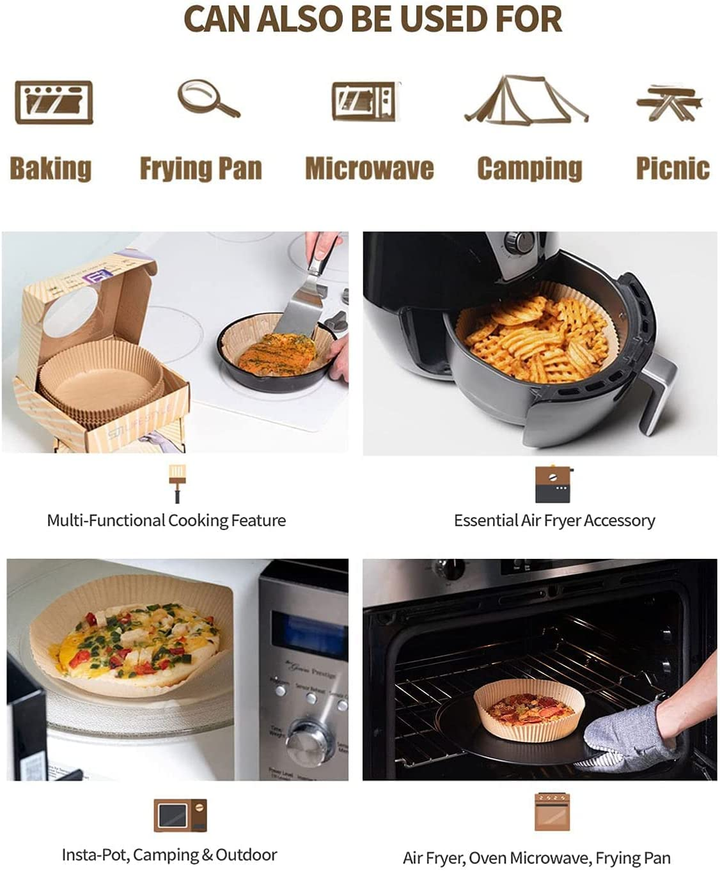 Antihaft-Backpapier-Einlagen für Airfryer und Ofen, wasserfest & ölfest für saubere Ergebnisse.