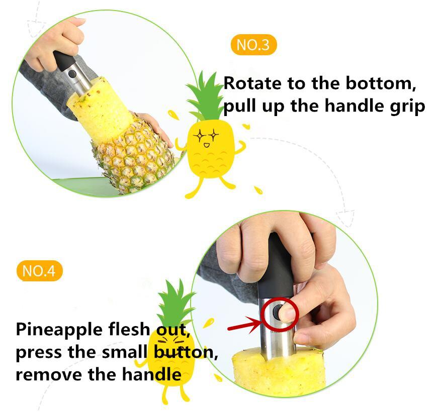 Ergonomischer Edelstahl Ananas-Schneider und Kernentferner für einfaches und schnelles Schälen und Schneiden.