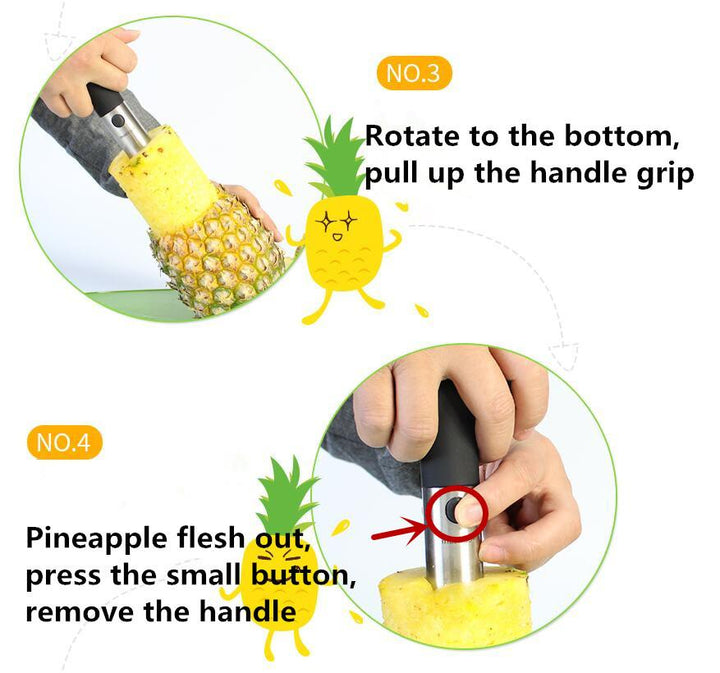 Ergonomischer Edelstahl Ananas-Schneider und Kernentferner für einfaches und schnelles Schälen und Schneiden.