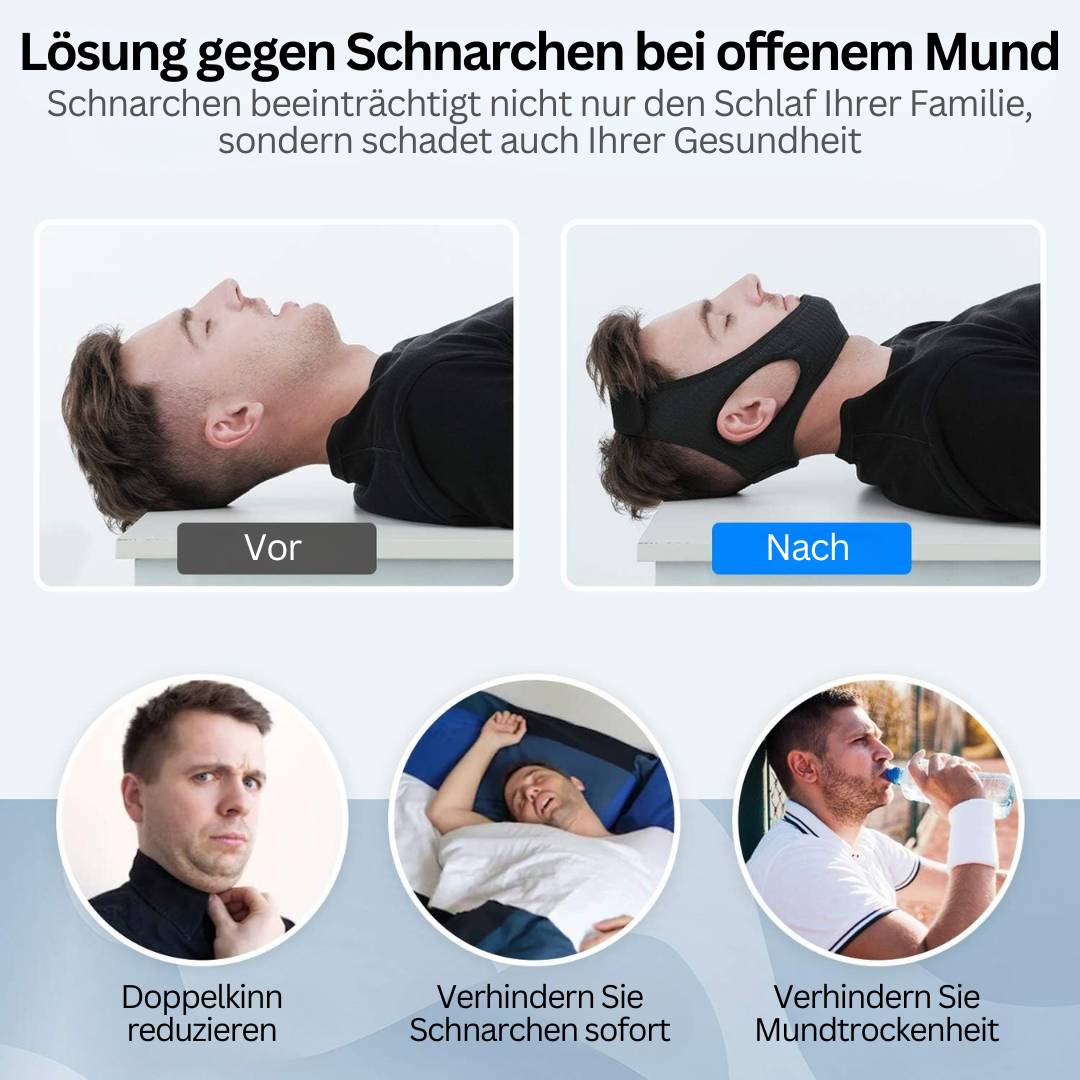 Unisex Anti-Schnarch-Kinnband DreamQuiet; verstellbar, bequem, fördert besseren Schlaf & reduziert Schnarchen.