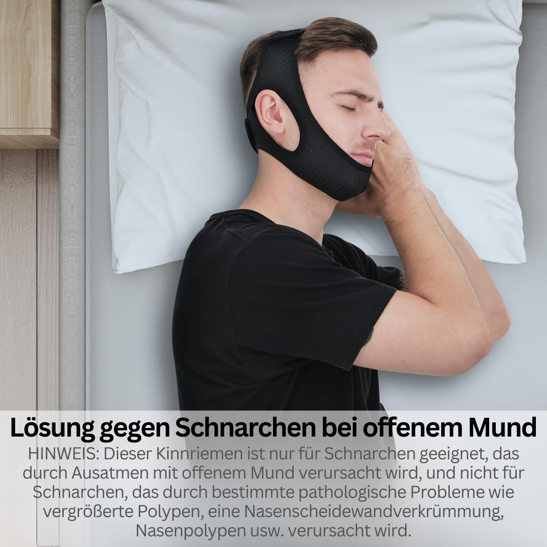 Hochwertiges Anti-Schnarch-Kinnband für erholsamen Schlaf; atmungsaktiv, weich, gegen Schnarchen & für ruhige Nächte.