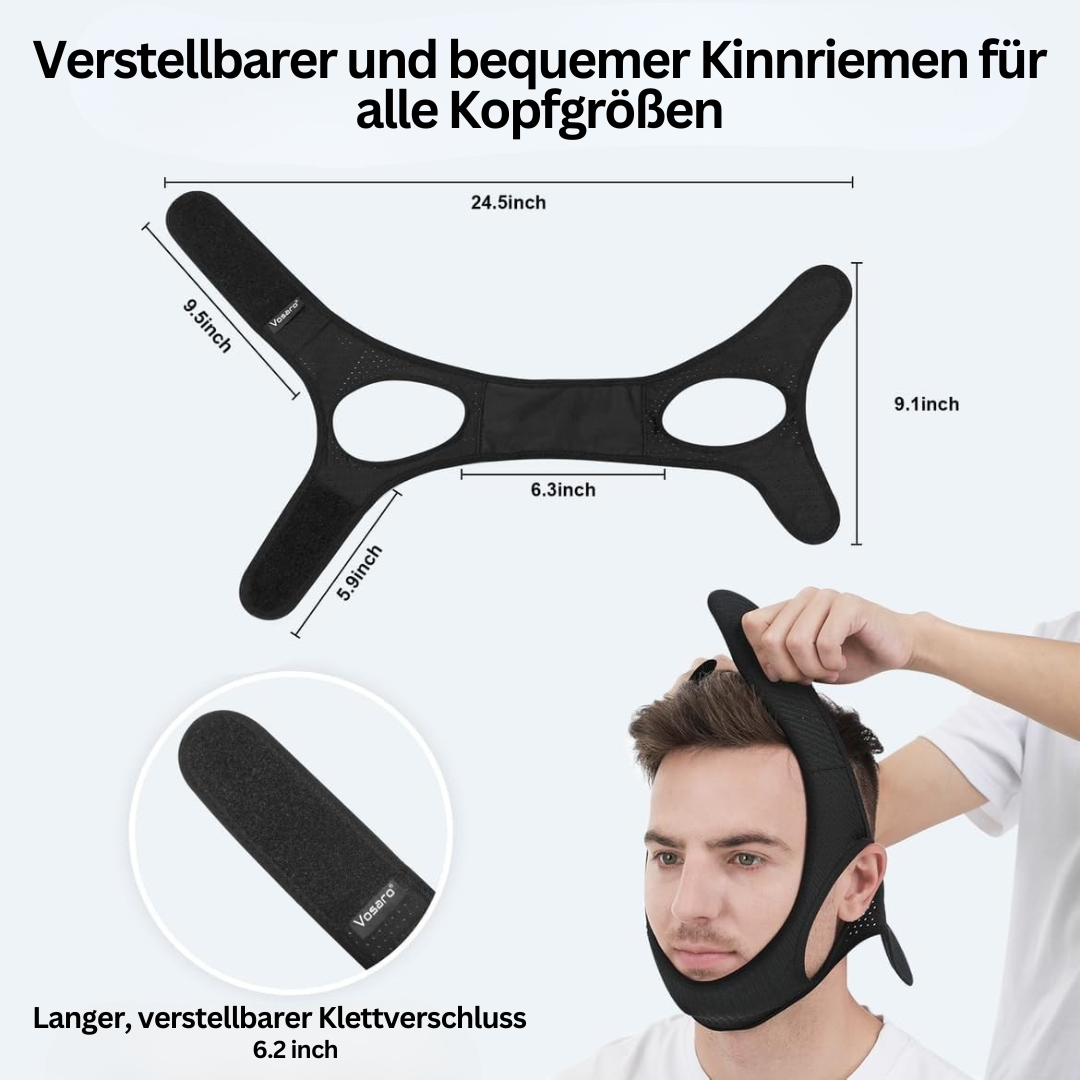 Effektives DreamQuiet Kinnband zur Schnarchreduzierung; unisex, weich, atmungsaktiv, für angenehmen Schlafkomfort.