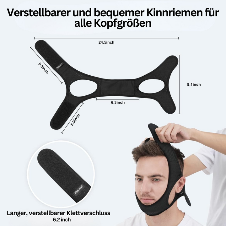 Effektives DreamQuiet Kinnband zur Schnarchreduzierung; unisex, weich, atmungsaktiv, für angenehmen Schlafkomfort.