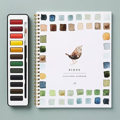 Aquarell Workbook für Anfänger: Deckblatt mit Pinsel & Farbtupfern. Kreativer Einstieg in die Malerei.