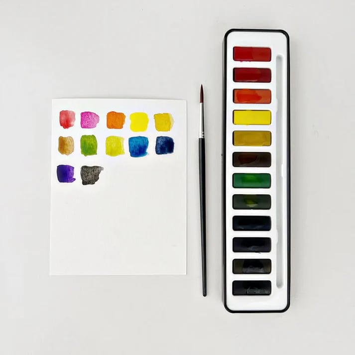 Offenes Aquarell-Malbuch für Anfänger, zeigt leichte Übungen zum Zeichnen & Malen lernen. DIY Kunst.