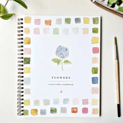 Ansicht des Aquarell Workbook für Anfänger, perfekt als Geschenk für Kunstliebhaber und Hobbymaler.