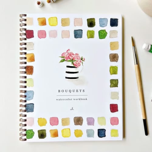 Einsteiger-Workbook für Aquarellmalerei, mit inspirierenden Vorlagen für kreative Zeichnungen.
