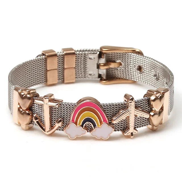 Gold-Silber zweifarbiges Mesh-Armband für Damen, eleganter Glanz.