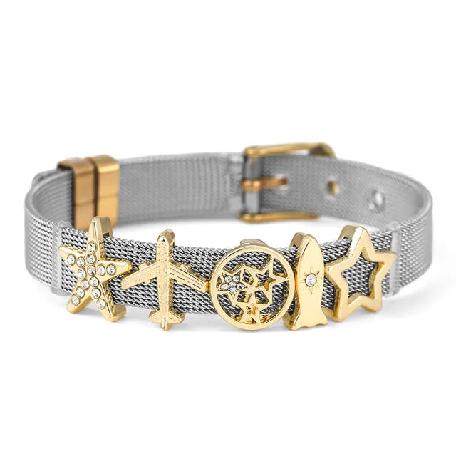 Damenarmband mit Mesh-Geflecht, zweifarbiges Design für einen modischen Auftritt.